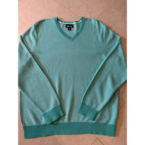 Lands' End Other - Lands' End Men's XL V-Neck‎ Sweater 100% Supima Cotton Green White Birdseye Knit